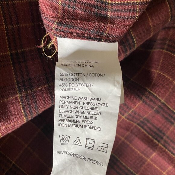 Arrow Men’s Dress Shirt Size Large Button Down Plaid 16-16 1/2 Burgundy - Picture 7 of 7